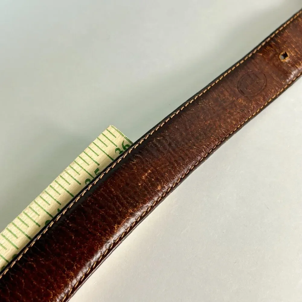 The Bridge Men's Brown Leather Vintage Luxury Italian Brass Buckle Belt Size 44